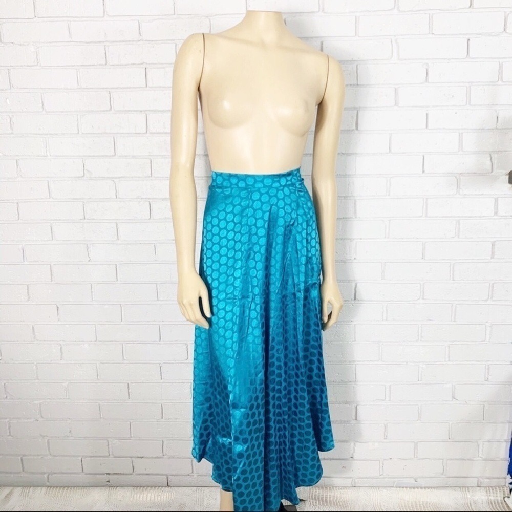 Missguided Teal Polka Dot Asymmetric Satin Midi Skirt High Waist NWT 10